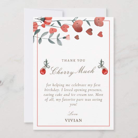 ハートフローラさくらんぼオントップ誕生日サンキューカード サンキューカード (正面)