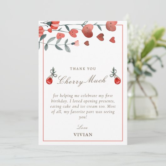 ハートフローラさくらんぼオントップ誕生日サンキューカード サンキューカード (スタンド正面)
