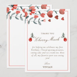 ハートフローラさくらんぼオントップ誕生日サンキューカード サンキューカード