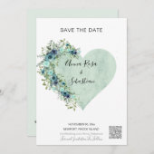 *~*ハートフローラアクアAR6 QRウェディング日付を保存 招待状 (正面/裏面)