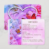 ハートフローラピンクバタフライ結婚ズゲスト詳細 エンクロージャーカード (正面/裏面)