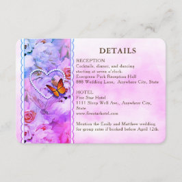 ハートフローラピンクバタフライ結婚ズゲスト詳細 エンクロージャーカード