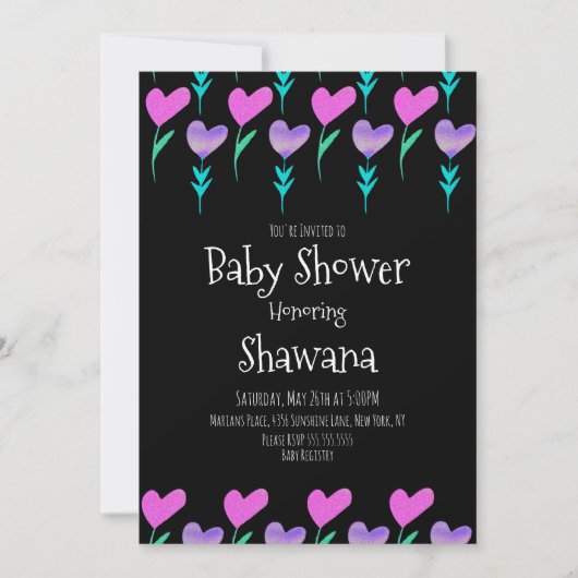 ハートフローラヴァレンティヌデイベビーシャワー招待状 招待状 (正面)