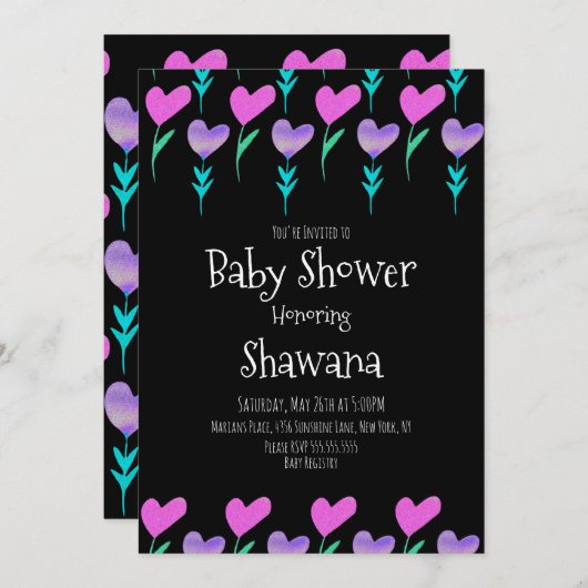 ハートフローラヴァレンティヌデイベビーシャワー招待状 招待状 (正面/裏面)