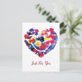 ハートフローラ絵文字ハッピーアイリング顔 ポストカード (スタンド正面)