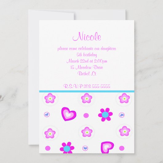 ハートフローラ誕生日の招待 招待状 (正面)