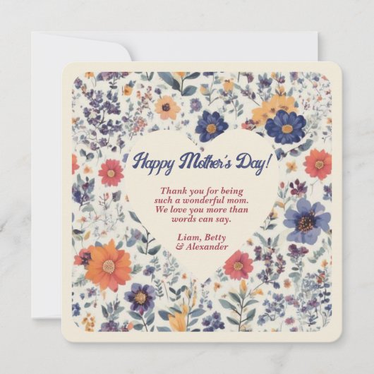 ハートフローラBoho背景母の日 カード (正面)