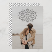 ハートフローリッシュフレームバレンタインデーカード – 黒 招待状 (正面/裏面)