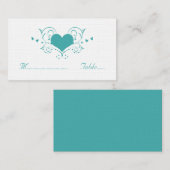 ハートフローリッシュ座席表、ティール(緑がかった色) プレイスカード (正面/裏面)