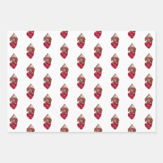 ハートブラウンダシュント犬の恋人ヴァレンティーズ贈り物 ラッピングペーパーシート (正面3)