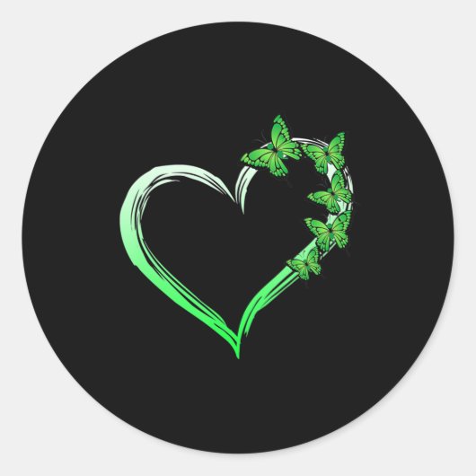 ハートブルーバタフライ広がるメンタルヘルス認識 ラウンドシール (正面)