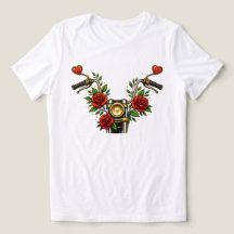 ハートブルームライダー 女性用フラワーモーターサイクルTシャツ