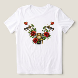 ハートブルームライダー 女性用フラワーモーターサイクルTシャツ トライブレンドTシャツ