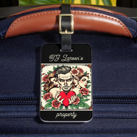 ハートブレイカーと女性タトゥーアートインスパイアカスタム ラゲッジタグ (正面インサイチュ2)