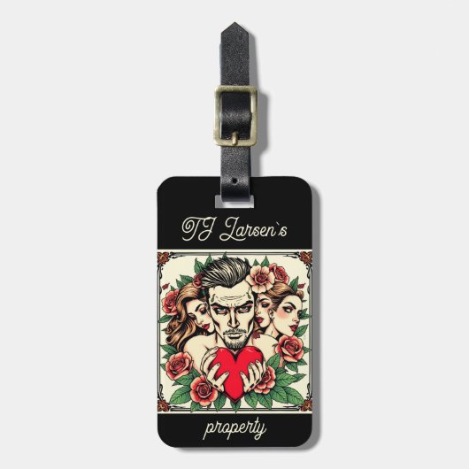 ハートブレイカーと女性タトゥーアートインスパイアカスタム ラゲッジタグ (正面縦)