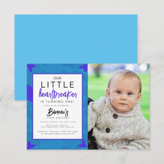 ハートブレーカー キッズ フォト バースデー パーティー サンクス サンキューカード (正面/裏面)