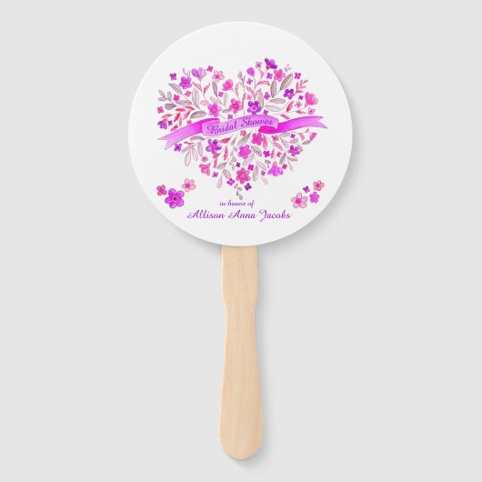 ハートブーケパープルピンクブライダルシャワーファン ハンドファン (裏面)