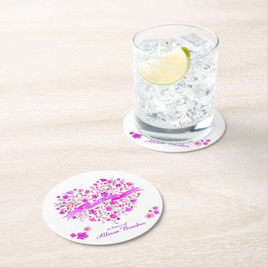 ハートブーケ花ブライダルシャワーコースター ラウンドペーパーコースター (インサイチュ)