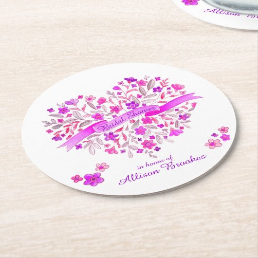 ハートブーケ花ブライダルシャワーコースター ラウンドペーパーコースター (アングル)