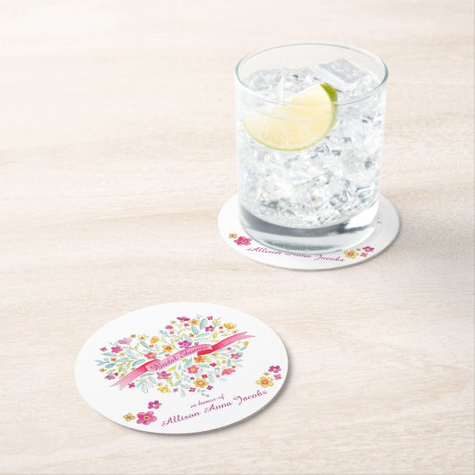 ハートブーケ花ブライダルシャワーコースター ラウンドペーパーコースター (インサイチュ)