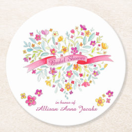 ハートブーケ花ブライダルシャワーコースター ラウンドペーパーコースター