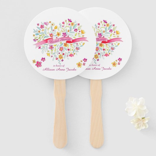 ハートブーケ花ブライダルシャワーファン ハンドファン (正面&裏面)