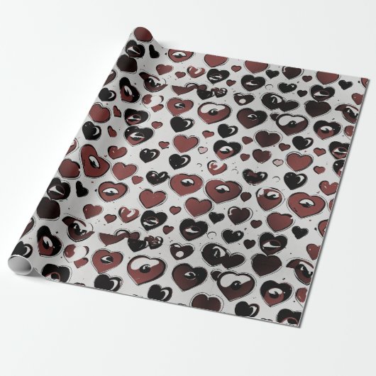 ハートプリントラップ紙。 ラッピングペーパー (アンロールド)