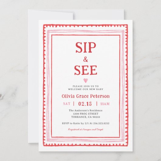 ハートベビーガールsipとseeウェルカムベビー 招待状 (正面)