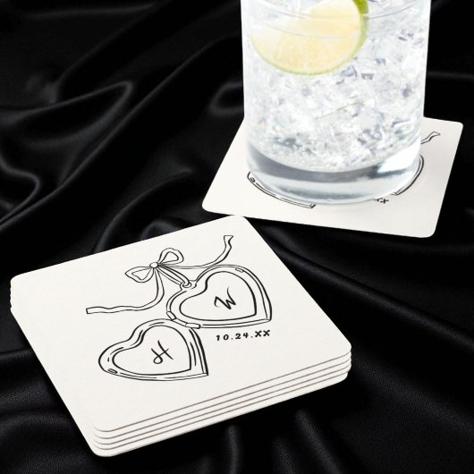 ハートペンダント結婚モノグラム スクエアペーパーコースター