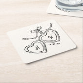 ハートペンダント結婚モノグラム スクエアペーパーコースター (アングル)