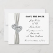 ハートホワイトウェディング日付カードを保存 招待状 (正面)