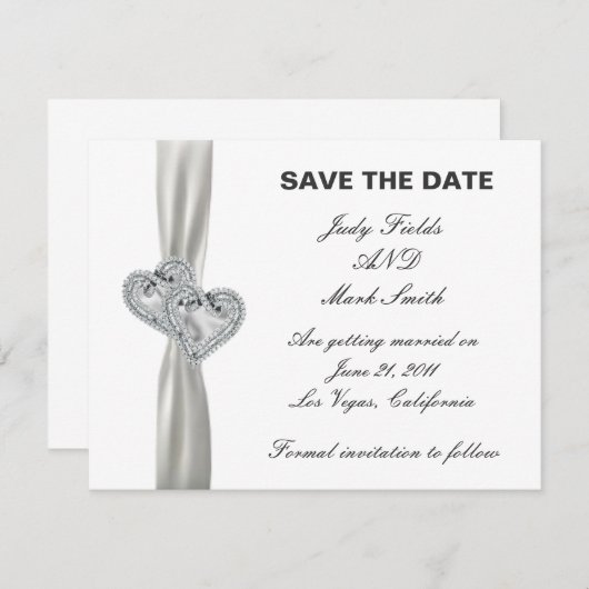 ハートホワイトウェディング日付カードを保存 招待状 (正面/裏面)