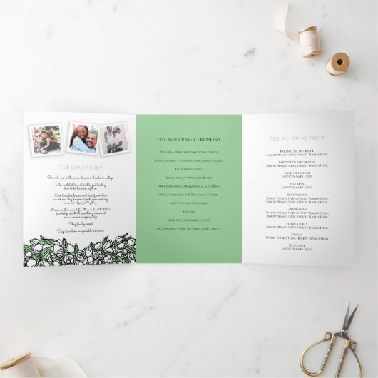 ハートホワイトチューリップのインクの物語の結婚献身 三つ折りプログラム (内部)