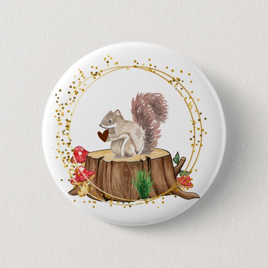 ハートボタン付きリス 缶バッジ (正面)