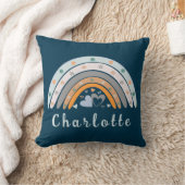 ハートボホレインボーパーソナライズされた名付き クッション (ブランケット)