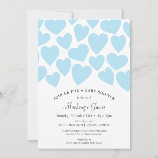 ハートボーイベビーシャワー招待状ブルーお洒落 招待状 (正面)