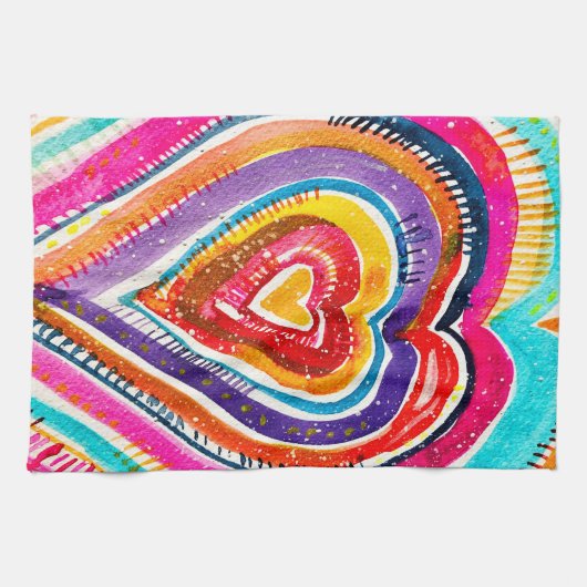 ハートボーホウォーターカラーアート キッチンタオル (横)