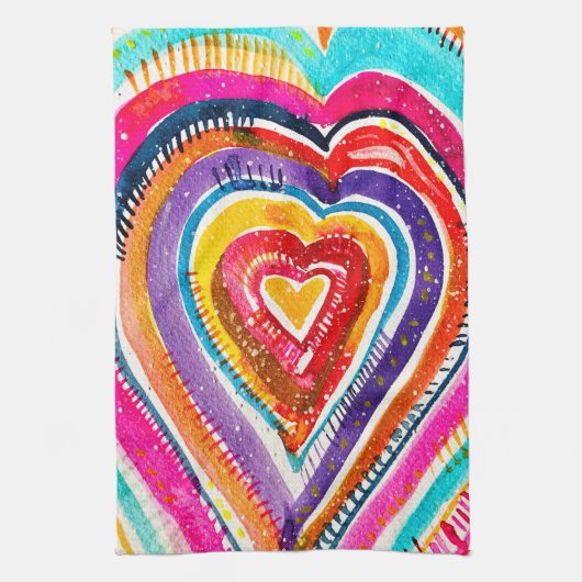 ハートボーホウォーターカラーアート キッチンタオル (縦)