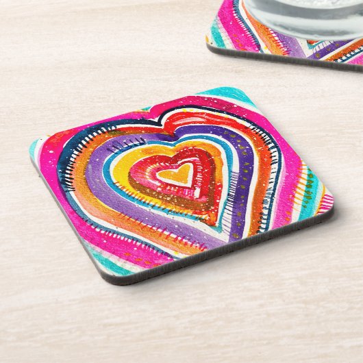 ハートボーホウォーターカラーアート コースター (左側)