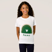ハートボーホグリーンレインボーパーソナライズされた名付き Tシャツ (正面フル)