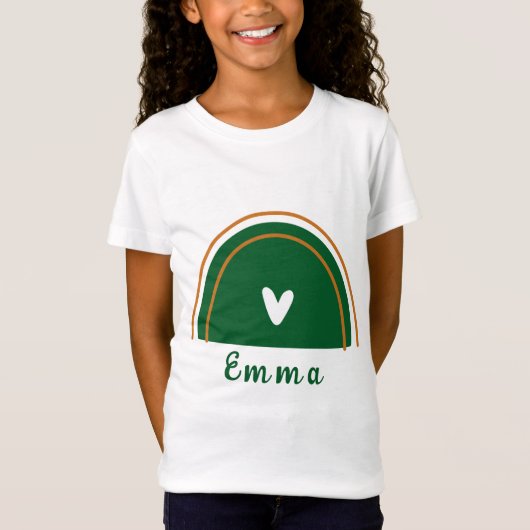 ハートボーホグリーンレインボーパーソナライズされた名付き Tシャツ (正面)