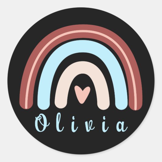 ハートボーホレインボーパーソナライズされた名付き ラウンドシール (正面)