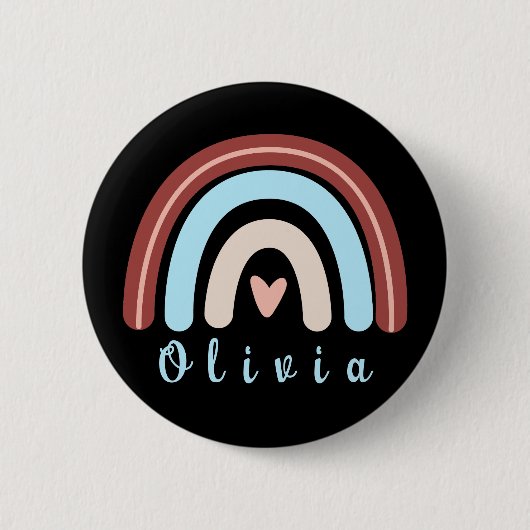 ハートボーホレインボーパーソナライズされた名付き 缶バッジ (正面)