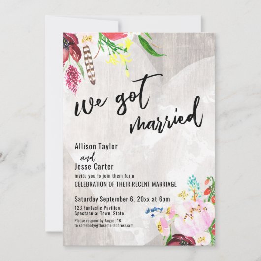 ハートボー素朴フローラウッドウ得ェ結婚したパーティー 招待状 (正面)