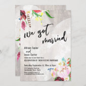 ハートボー素朴フローラウッドウ得ェ結婚したパーティー 招待状 (正面/裏面)