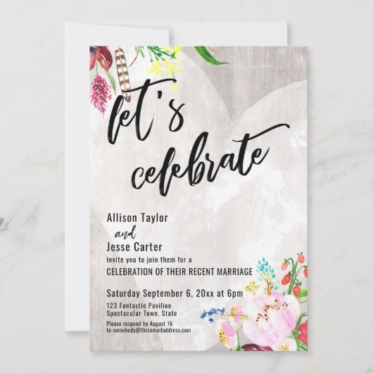 ハートボー素朴フローラウッドレッツ祝 招待状 (正面)