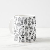 ハートポット付植物 かわいいパターン 黒＆白 コーヒーマグカップ (正面左)