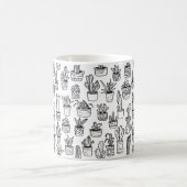 ハートポット付植物 かわいいパターン 黒＆白 コーヒーマグカップ (中央)