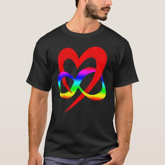 ハートポリマリーシンボルLGBTフラグカラープライドラブ Tシャツ (正面)