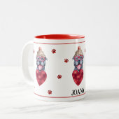 ハートポーズグレイピットブルヴァレンティーンズデイギフトドッグ ツートーンマグカップ (正面左)